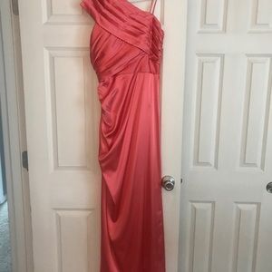 One shoulder silk pink gown